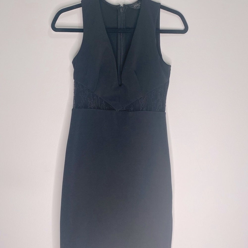 🎊2FOR45 TOP SHOP black plunging midi dress with lace cut outs size 6